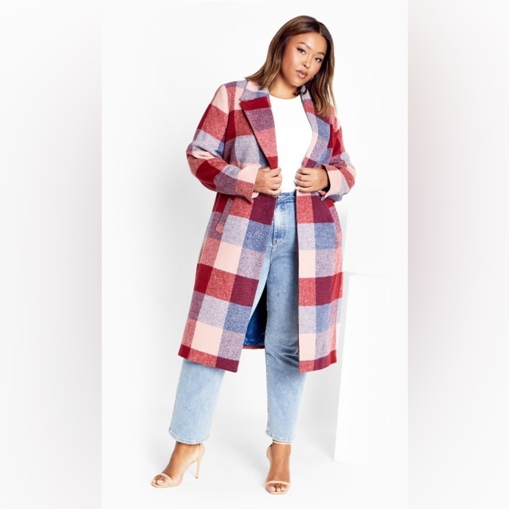 City Chic NWT Charlie coat musk check sz XS/14W 22” p2p